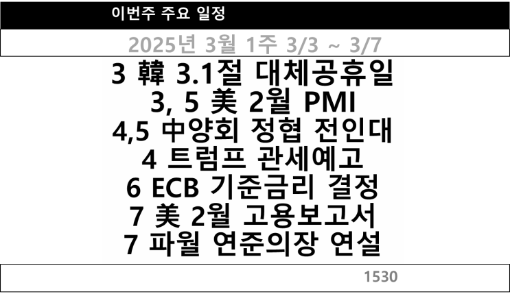  2025년 3월 1주(3/3~3/7) 주요일정 및 주요뉴스 정리