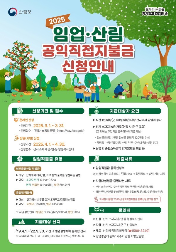  전남도, 임업·산림 공익직접직불금 3월부터 온라인 신청하세요