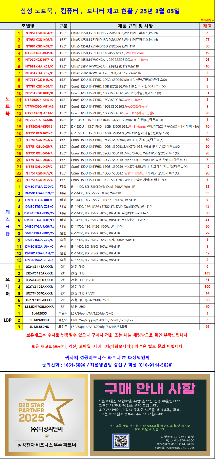   2025년 3월 6일 삼성전자 IT 제품 재고 현황 – 신제품 노트북 출시!
