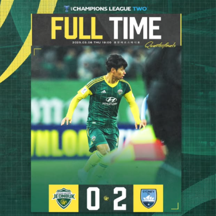 전북은 심지어 홈에서 졌다!! ACL2 8강 1차전 시드니에 완패, 포엣도 안되나?? K리그 전멸 직전!!(전북 시드니, 클리말라, 이영재 송범근, 전주 잔디문제, 용인 미르)