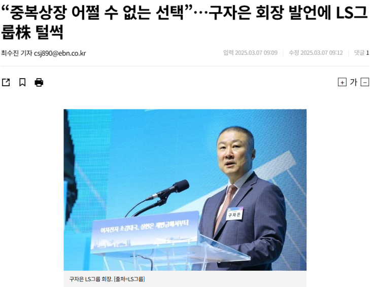 중복상장 어쩔 수 없는 선택 - LS그룹 회장의 발언이 정상인가