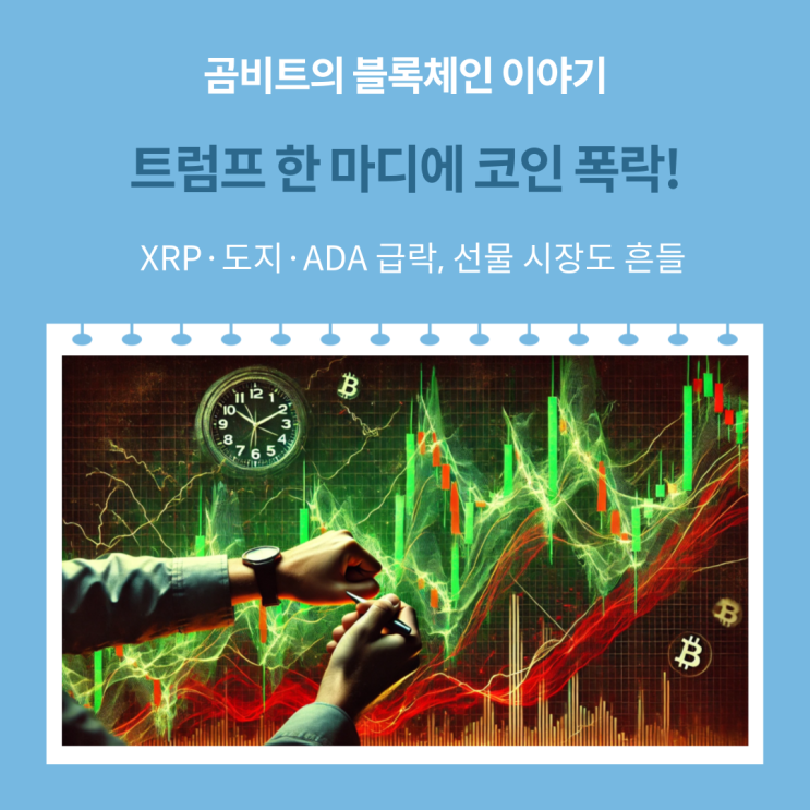 트럼프 발언 후 <b>암호화폐 시장 급락</b>, XRP·도지 9% 하락