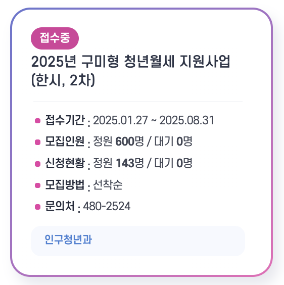 구미 청년월세 지원사업 중위소득 서류 기간 대상