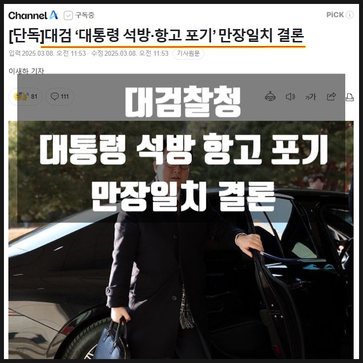대검찰청 대통령 석방 항고포기 만장일치 결론 대검찰청 대통령 석방 항고포기 만장일치 결론