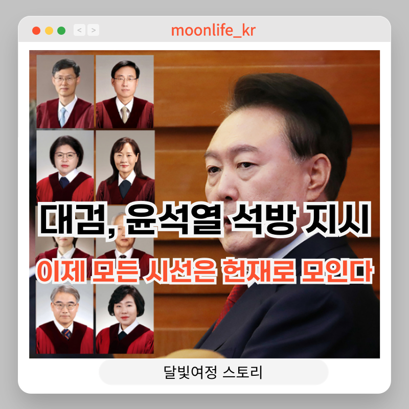 대검, 윤석열 석방 했다…구속 52일만에 관저로, 야당은 대검 항의방문: 헌재 탄핵 심판 선고....