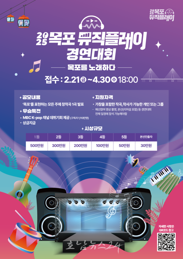  2025 목포뮤직플레이 경연대회 ‘목포를 노래하다’ 참가자 모집..총상금 1,150만원