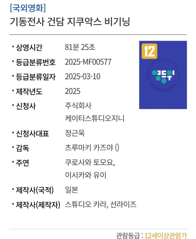 <기동전사 건담 지쿠악스 비기닝> 심의 완료
