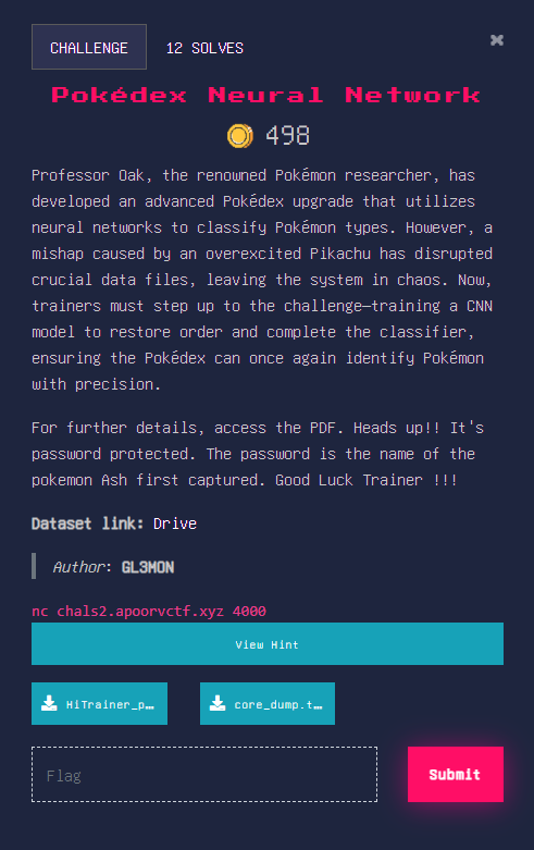  ApoorvCTF 2025 - [AI] Pokédex Neural Network Write Up