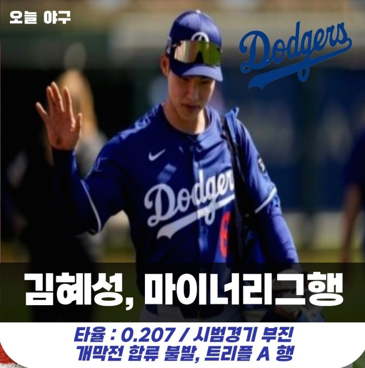 다저스 김혜성 결국 마이너 리그행 / 개막전 로스터 합류 <b>불발</b>