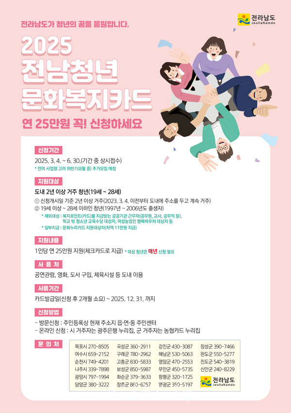  전남청년 문화·여가 활동 지원하는 ‘청년 문화복지카드’ 신청자 6월까지 상시 모집