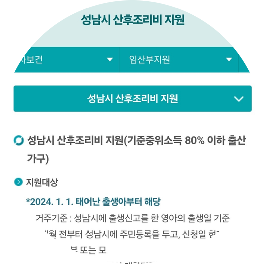  성남시 산후조리비 지원금 필요서류들