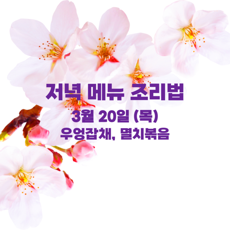  [3월 식단] 3월 20일 : 우엉잡채, 멸치볶음, 김치