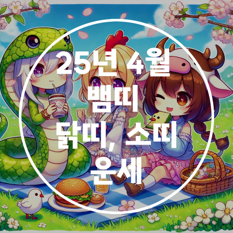   2025년 을사년 경진월 4월 뱀띠 닭띠 소띠 운세 