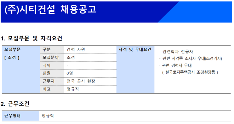  [시티건설] 조경 경력직 채용 공고 관련 경력자 우대! 지원 방법 안내(3/12~)