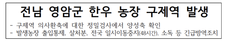 <b>전남</b> 영암 한우 농장에서 <b>구제역</b> 발생…방역당국 긴급 대응