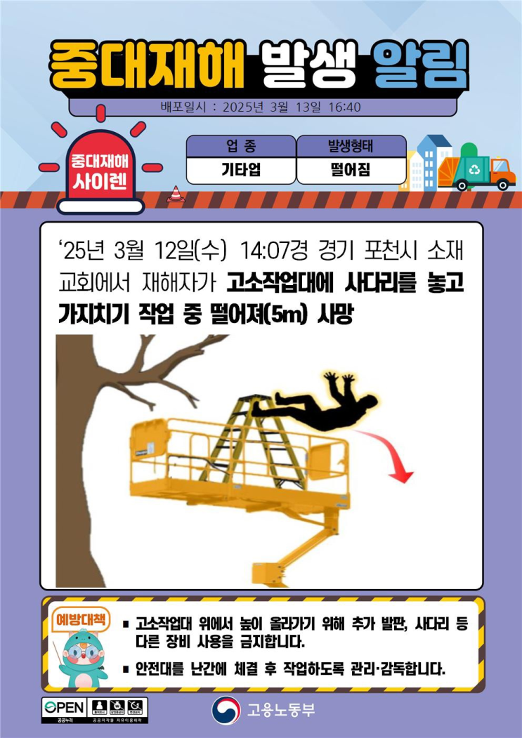  ['25.03.12] 고소작업대 위에서 나무 자르던 70대 추락해 사망