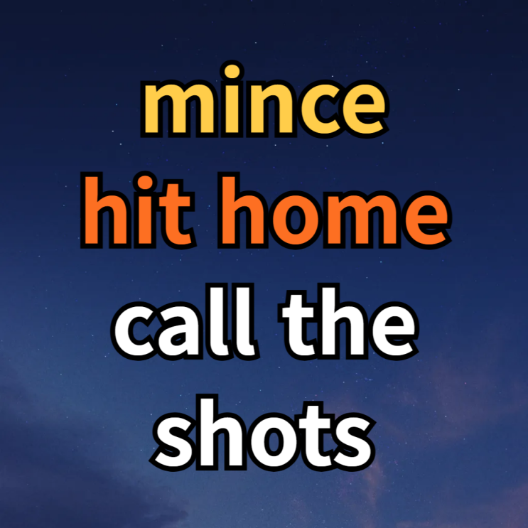  mince, hit home, call the shots 뜻 예문 영상