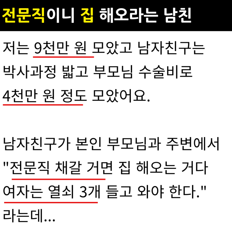  전문직 남친이 집 해오라고 합니다