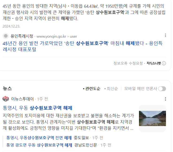 상수원보호구역 현황(2024년 12월 기준)