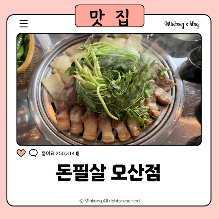  돈필살 오산점 미나리삼겹살의 신세계! 원동고기맛집