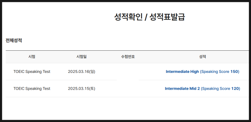 토익스피킹 3월 15,16일 시험성적 조기발표 결과 및 벼락치기 공부 후기(IM2, IH)