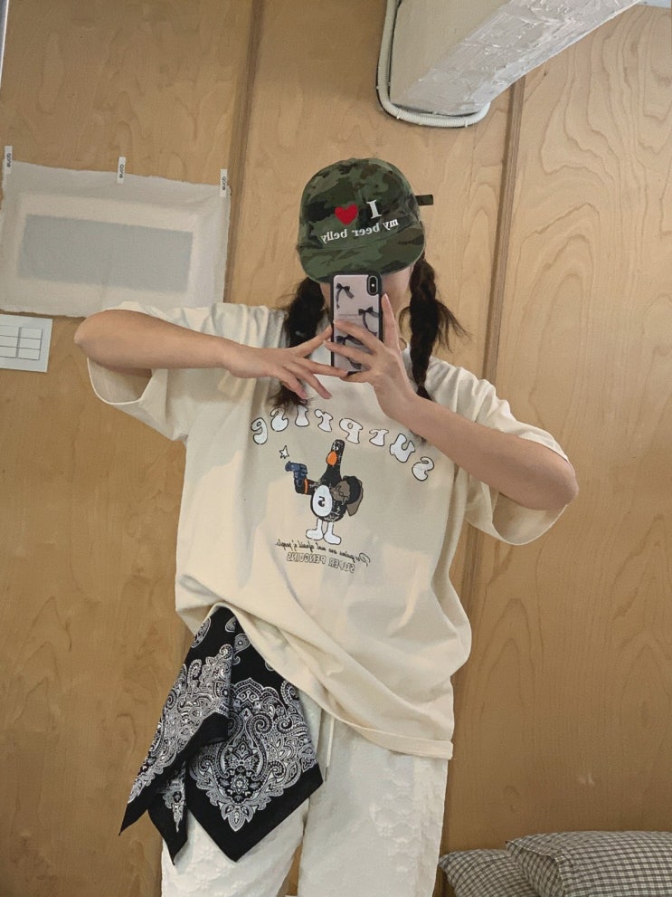  봄·여름 데일리룩 완성! 여성 빅사이즈 루즈핏 캐릭터 나염 면 반팔티셔츠