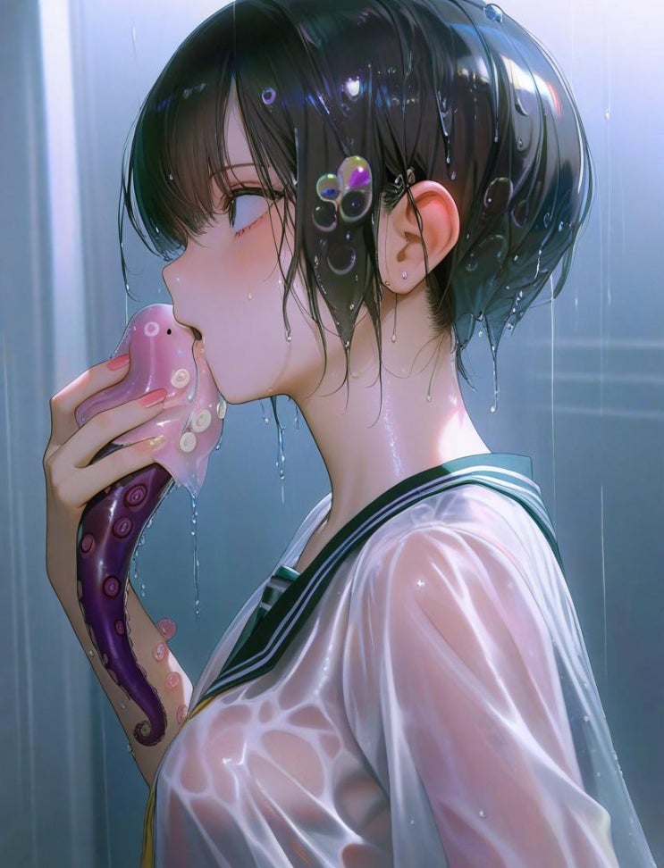  칼을 든 문어소녀 일러스트
