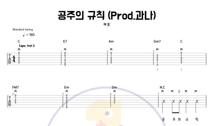  [일호기타] 해봄 - 공주의 규칙 (Prod. 과나) 재밌는 곡 기타 연주 & 타브악보(TAB) 추천곡