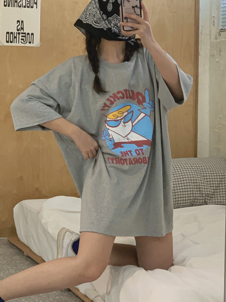  트렌디한 캐주얼 스타일! 여성 빅사이즈 루즈핏 캐릭터 나염 힙합 반팔 티셔츠 추천