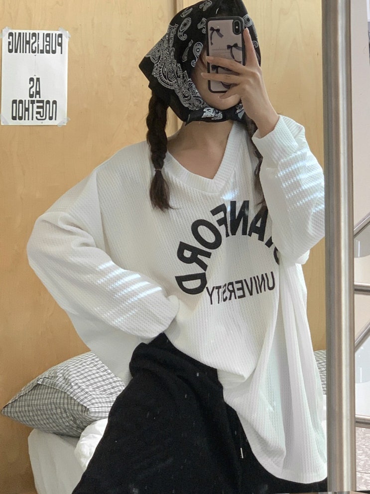  봄·가을 필수템! 여성 루즈핏 빅사이즈 브이넥 기본 베이직 긴팔 티셔츠 추천