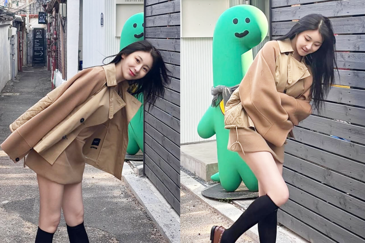 "혹시 제 <b>이상형</b>이세요?"… 이채연, <b>트렌치코트</b>+니삭스... 
