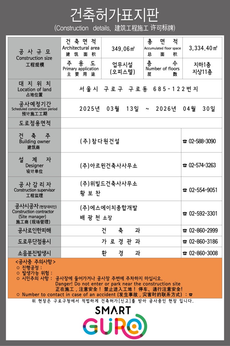  구로구 건축허가표지판 2025.03. 21.