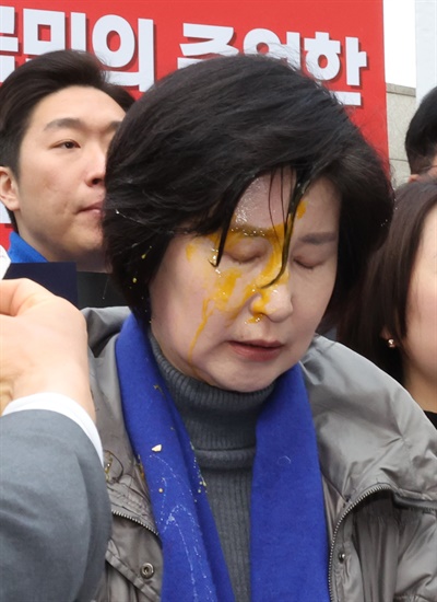 <b>헌재</b>앞 <b>계란</b>맞은 민주당 백혜련 의원