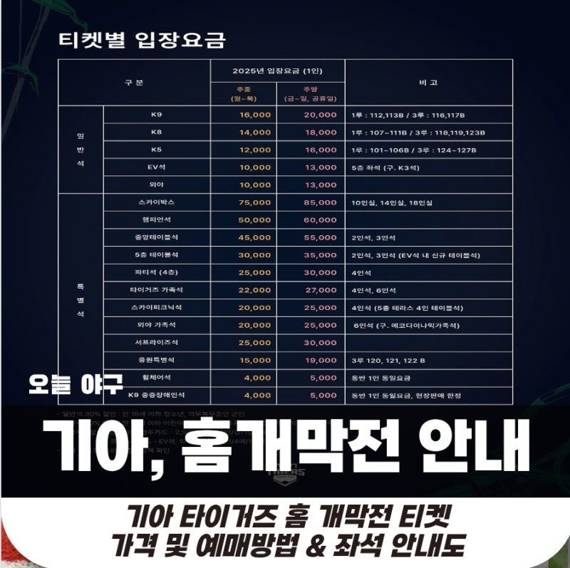 [기아] 2025 프로야구 홈 개막전 티켓 가격 및 예매 안내 / feat. 개막전 일정 및 선발 투수