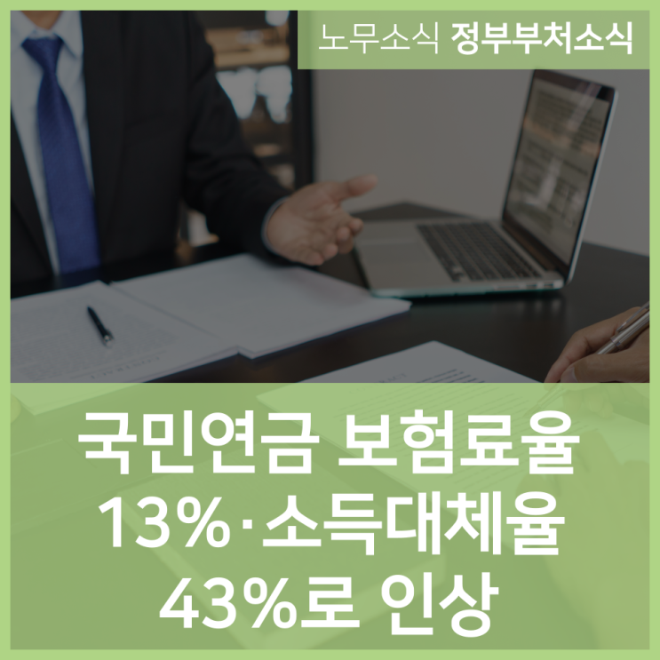  국민연금 보험료율 13%·소득대체율 43%로 인상