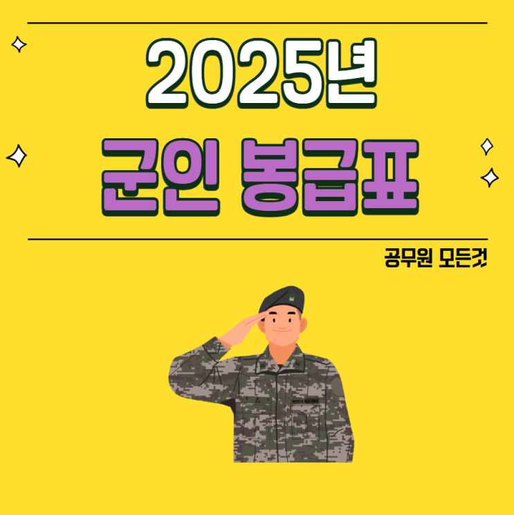  2025년 군인 봉급표(장군, 장교, 부사관, 병)
