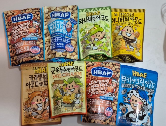 바프 HBAF 아몬드&땅콩 종류 와사비 허니버터 카라멜솔티드 군옥수수 안주류 추천!