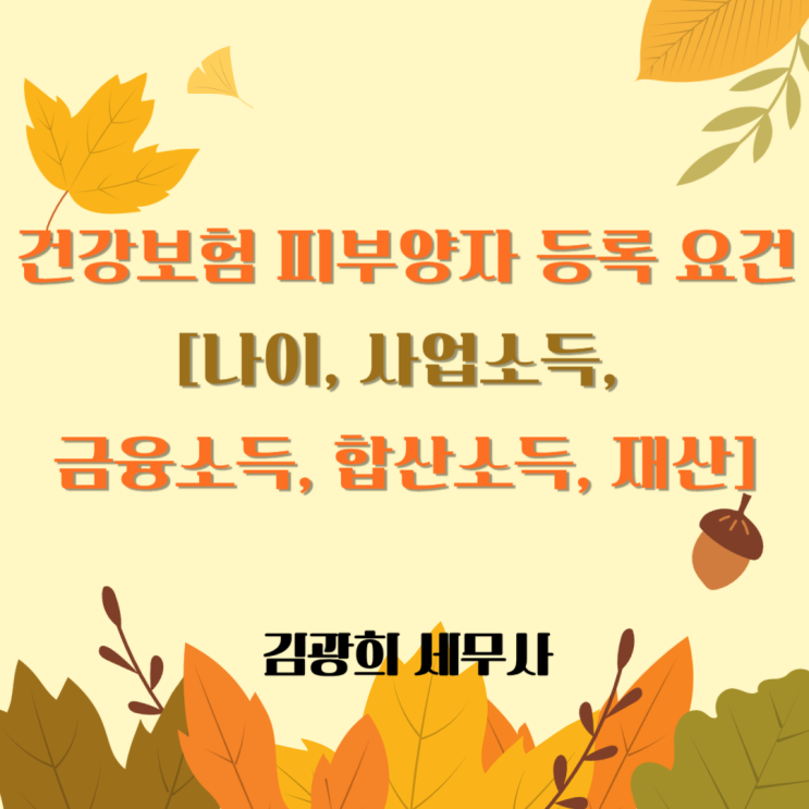  건강보험 피부양자 등록 요건[나이, 사업소득, 금융소득, 합산소득, 재산]
