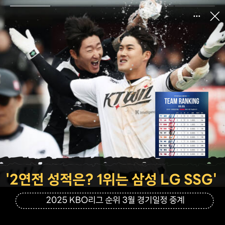 '프로야구 2연전 성적은? 1위는 삼성 LG SSG' 2025 KBO리그... 