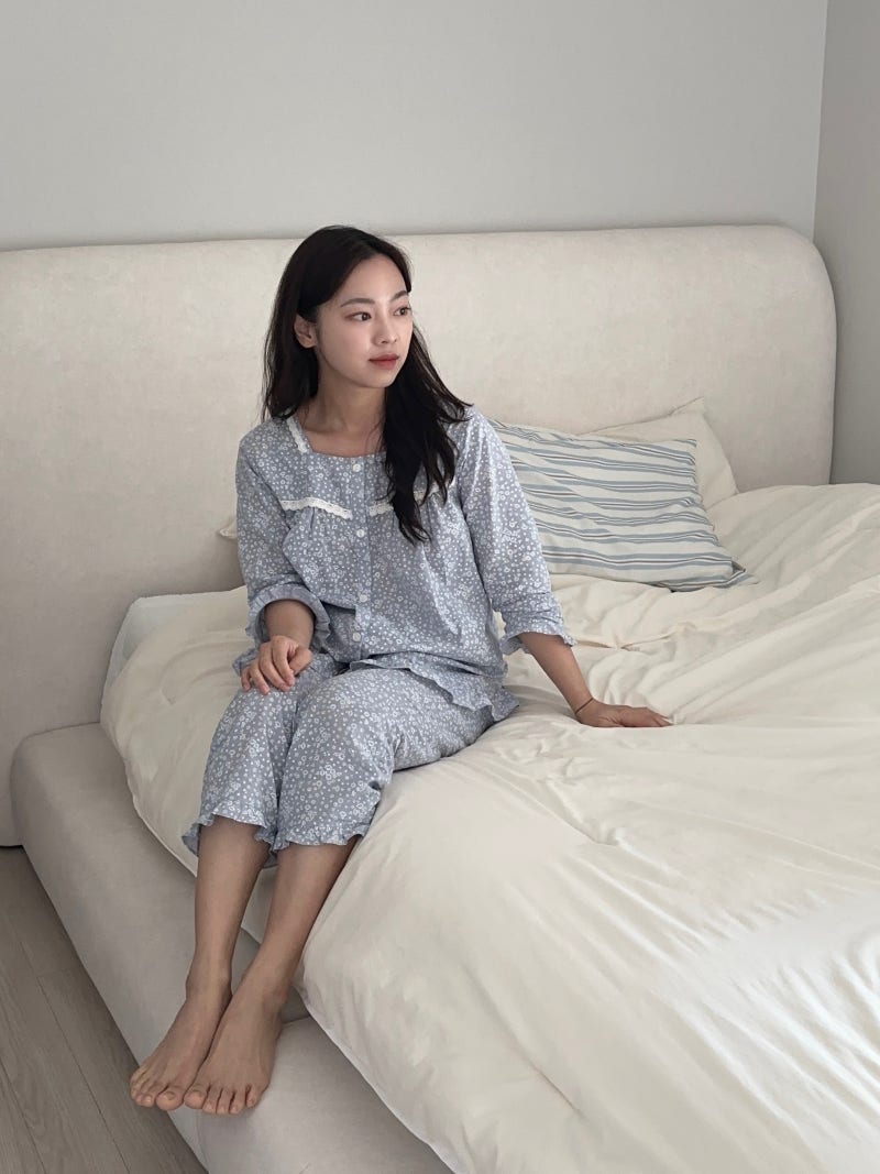 [메이플라워] MAY FLOWER 블루퓨어 여성 7부 잠옷 세트 착용 후기 착샷 및 봄맞이 홈웨어 파자마 ....