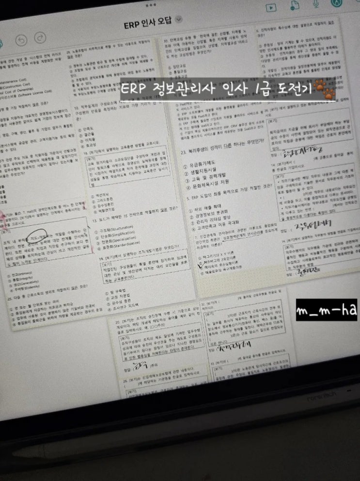  [ERP] 정보관리사 인사 1급 일주일 완성 후기