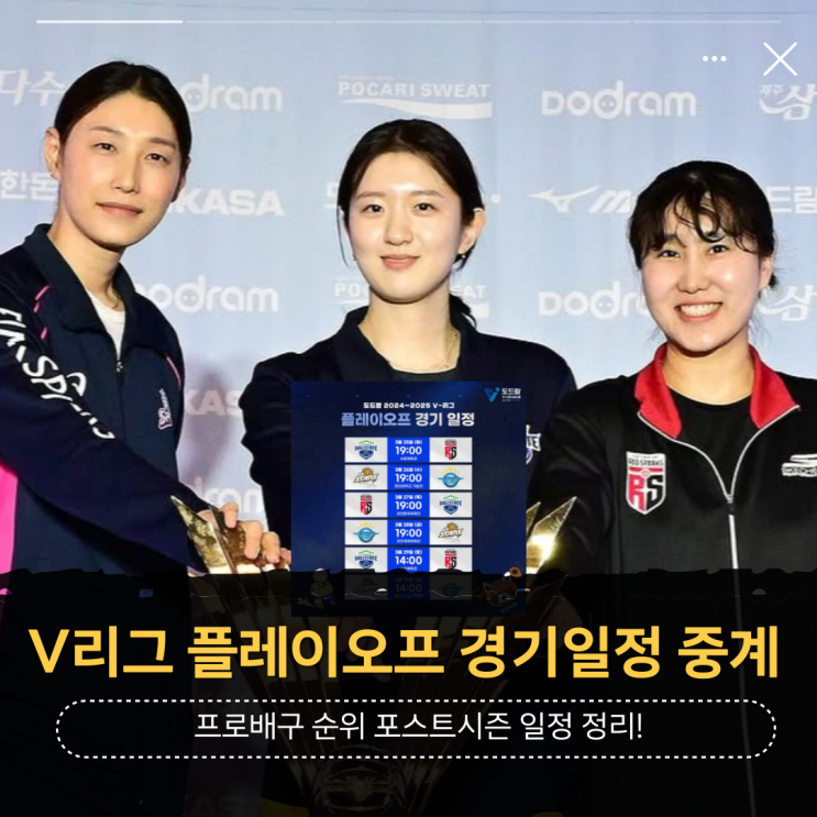V리그 <b>플레이오프</b> 경기일정... 순위 <b>현대건설</b> <b>정관장</b> KB... 