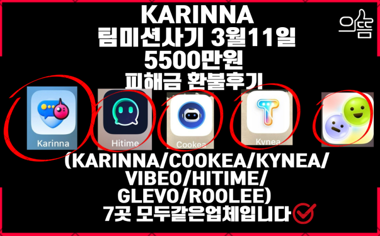  KARINNA 어플 팀미션사기 3월11일 지급정지로 피해금되찾은후기(feat.카리나 인스타부업사기)