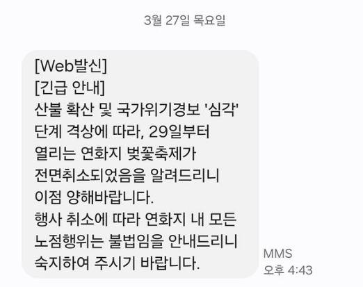  하동군·의성·안동·산청 지역 축제 취소, 산불 영향권 아닌 지역...축제 규모 축소