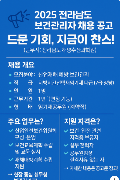 2025 전라남도 보건관리자 채용 공고 산업재해 공무원