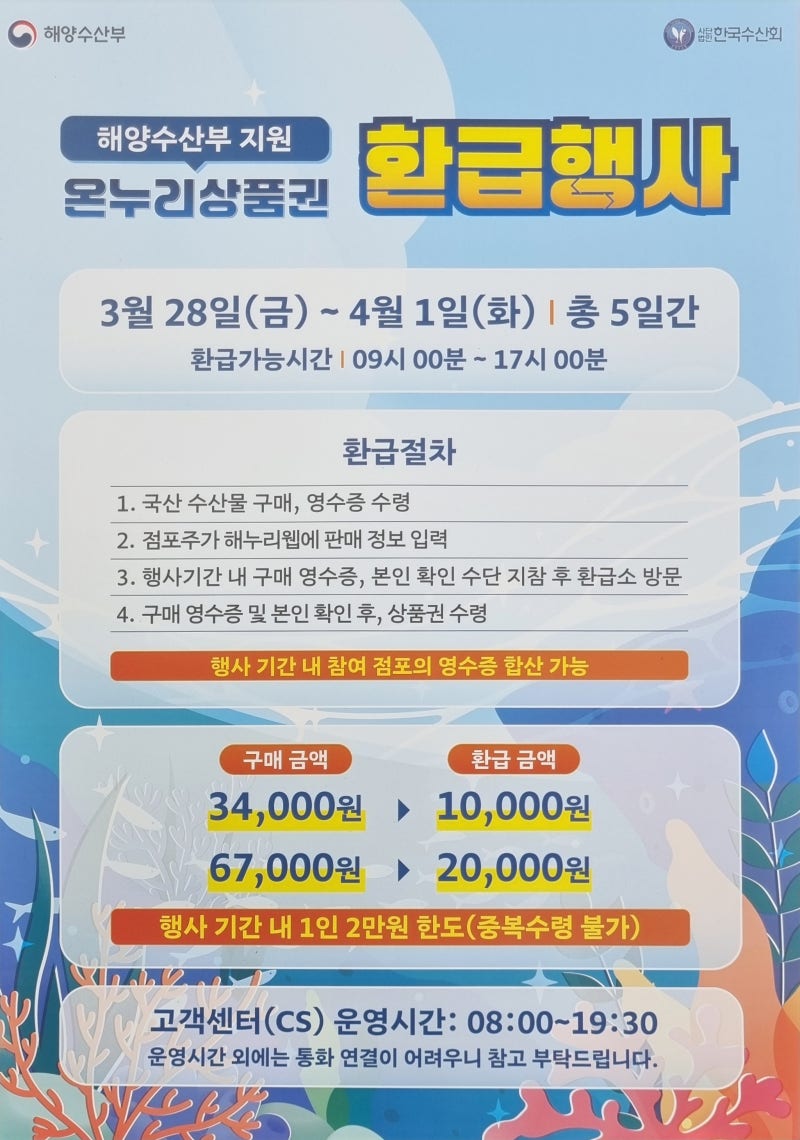 안양중앙시장 수산물 온누리상품권 환급 행사! 놓치지 마세요!