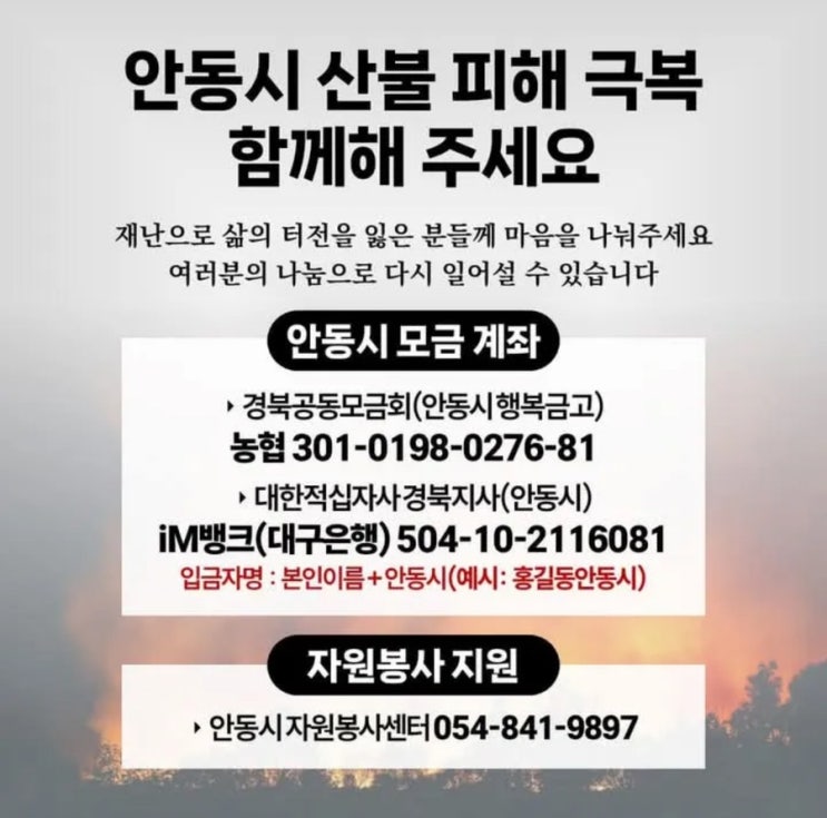 +추가중 / 경북<b>안동산불</b> 봉사하고 싶은 마음(3/27)