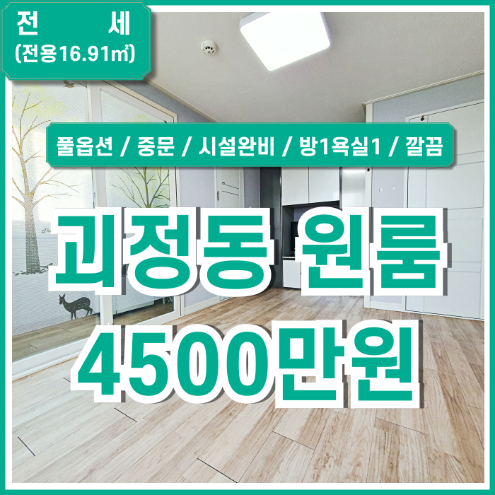  [전세] 부산 사하구 괴정동풀옵션원룸 전세 매물 조용한 주택가 평지의 시설 완비된 깔끔한 괴정동원룸전세 방1욕실1 중문 있음