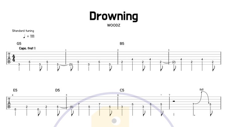  [일호기타] 팜뮤트 밴드부 추천곡 WOODZ - Drowning 드라우닝 기타 코드 악보