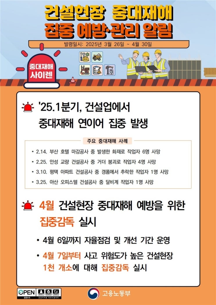  건설현장 중대재해 집중예방 관리알림